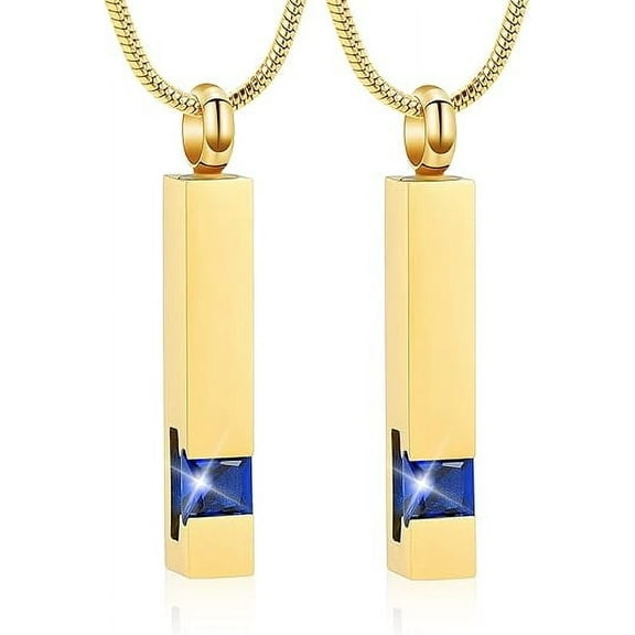 2 Pack Birthstone Cube Urn Necklace for Ashes Simple Bar Cremation Urn Necklace Cremation Urn Jewelry Keepsake Pendant