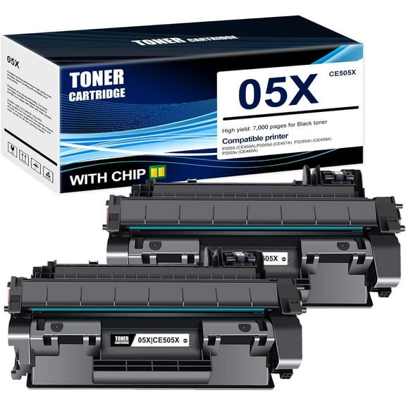 2-Pack Black 05X CE505X Toner Cartridge: Compatible 05X CE505X Replacement for HP P2055 (CE456A) P2055d (CE457A) P2055dn (CE459A) P2055x (CE460A) Printer