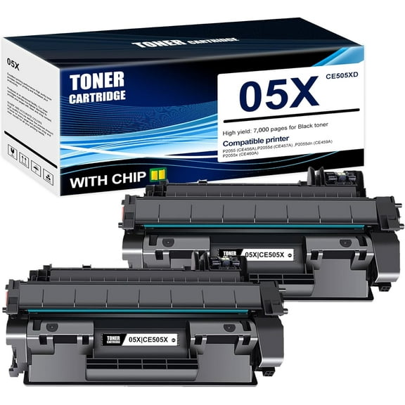 2-Pack Black 05X CE505XD Toner Cartridge: Compatible 05X CE505XD Replacement for HP P2055 (CE456A) P2055d (CE457A) P2055dn (CE459A) P2055x (CE460A) Printer