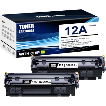 2-Pack Black 12A Q2612A Toner Cartridge: Compatible 12A Q2612A Replacement for HP 1020 1022 1022n 1010 1012 1015 1018 3052 MFP 3055 MFP 3050 MFP 3030 MFP 3020 MFP 3015 MFP M1319f M1005 Printer