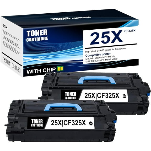 2-Pack Black 25X CF325X Toner Cartridge: Compatible 25X CF325X Replacement for HP M806dn M806x MFP M830z MFP M830z+NFC M806 M830 Printer