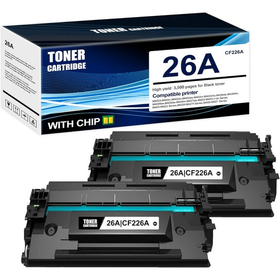 2-Pack Black 26A CF226A Toner Cartridge: Compatible 26A CF226A Replacement for HP M402d M402n M402dn M402dw M402m M402dne M426dw M426fdn M426fdw M426dw M426m M427dw Printer