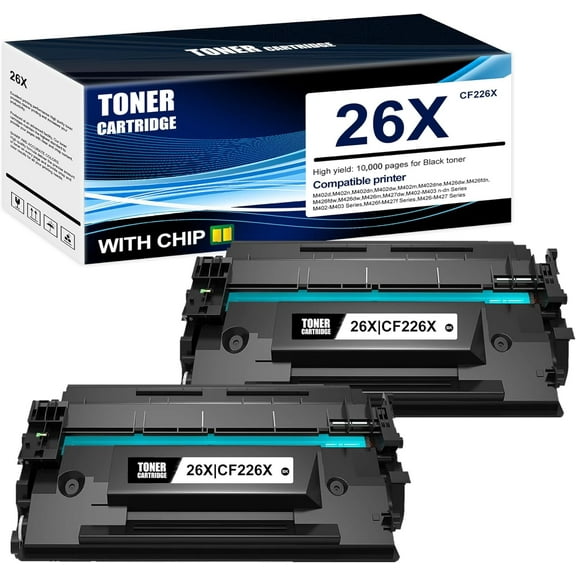 2-Pack Black 26X CF226X Toner Cartridge: Compatible 26X CF226X Replacement for HP M402d M402n M402dn M402dw M402m M402dne M426dw M426fdn M426fdw M426dw M426m M427dw Printer
