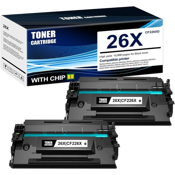 2-Pack Black 26X CF226XD Toner Cartridge: Compatible 26X CF226XD Replacement for HP M402d M402n M402dn M402dw M402m M402dne M426dw M426fdn M426fdw M426dw M426m M427dw Printer