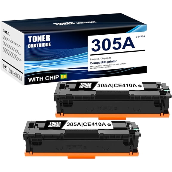 2-Pack Black 305A CE410A Toner Cartridge: Compatible 305A CE410A Replacement for HP M351a M451nw M451dn M451dw MFP M475dn MFP M475dw MFP M375nw Printer