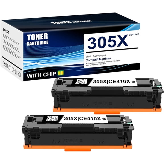 2-Pack Black 305X CE410XD Toner Cartridge: Compatible 305X CE410XD Replacement for HP M351a M451nw M451dn M451dw MFP M475dn MFP M475dw MFP M375nw Printer