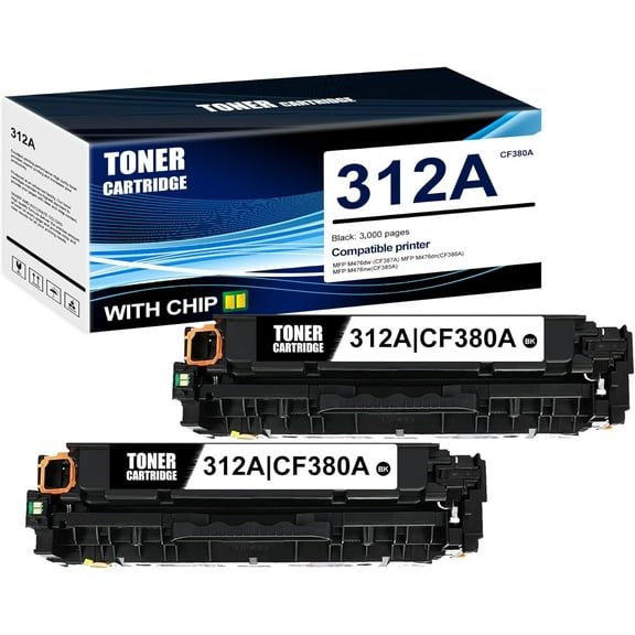 2-Pack Black 312A CF380A Toner Cartridge: Compatible 312A CF380A Replacement for HP MFP M476dw (CF387A) MFP M476dn(CF386A) MFP M476nw(CF385A) Printer