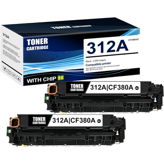 2-Pack Black 312A CF380AD Toner Cartridge: Compatible 312A CF380AD Replacement for HP MFP M476dw (CF387A) MFP M476dn(CF386A) MFP M476nw(CF385A) Printer