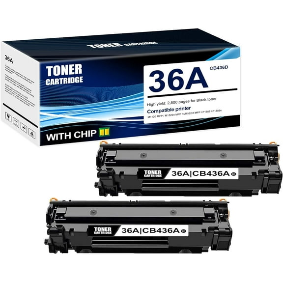 2-Pack Black 36A|CB436D Toner Cartridge: Compatible 36A|CB436D Replacement for HP M1120 MFP M1522n MFP M1522nf MFP P1505 P1505n Printer