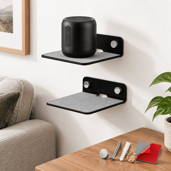 2-Pack Black 4" Small Universal Floating Wall Shelves For Cameras, Monitors And Small Electronics