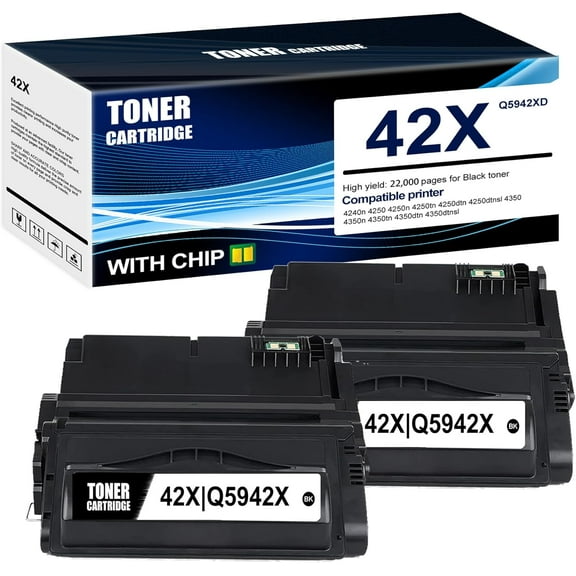 2-Pack Black 42X Q5942XD Toner Cartridge: Compatible 42X Q5942XD Replacement for HP 4240n 4250 4250n 4250tn 4250dtn 4250dtnsl 4350 4350n 4350tn Printer