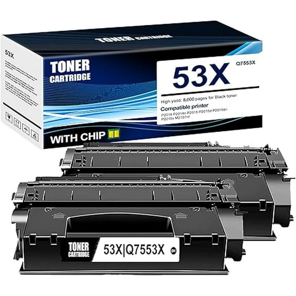 2-Pack Black 53X Q7553XD Toner Cartridge: Compatible 53X Q7553XD Replacement for HP P2014 P2014n P2015 P2015d P2015dn P2015x M2727nf Printer