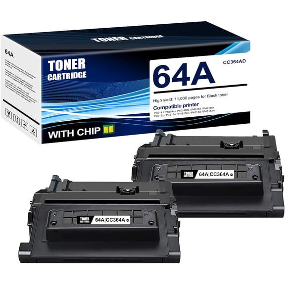 2-Pack Black 64A|CC364AD Toner Cartridge: Compatible 64A|CC364AD Replacement for HP P4014 P4014n P4014DN P4015n P4015tn P4015x P4515n P4515tn P4515X P4515xm Printer