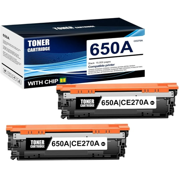 2-Pack Black 650A CE270A Toner Cartridge: Compatible 650A CE270A Replacement for HP CP5525 CP5525dn CP5525n CP5525xh M750dn M750n M750xh CP5525n CP5525dn CP5525xh M750n M750dn M750xh Printer