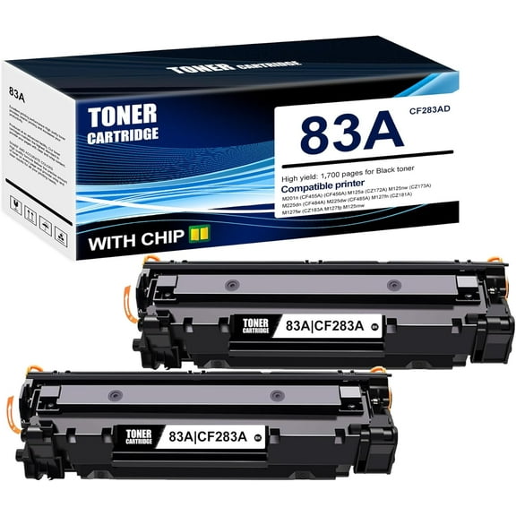 2-Pack Black 83A CF283AD Toner Cartridge: Compatible 83A CF283AD Replacement for HP M201n M125a M125nw M225dn M225dw M127fn M127fw M127fp M125rnw Printer