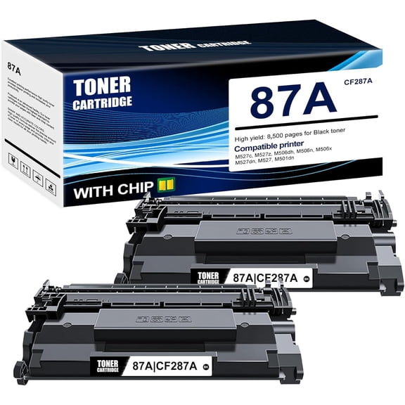 2-Pack Black 87A CF287A Toner Cartridge: Compatible 87A CF287A Replacement for HP M506xm M506n M506dn M501dn M527dn M527f M527z M527c Printer