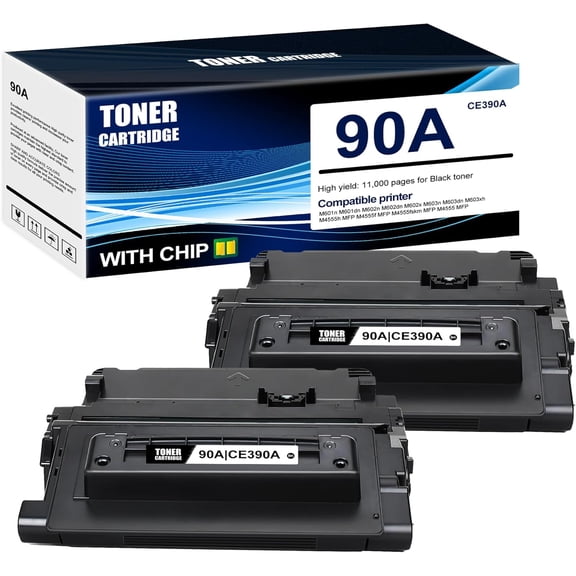 2-Pack Black 90A CE390A Toner Cartridge: Compatible 90A CE390A Replacement for HP M601n M601dn M602n M602dn M602x M603n M603dn M603xh M4555h MFP M4555f MFP M4555fskm MFP M4555 MFP Printer