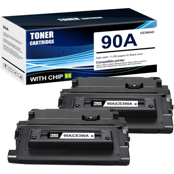 2-Pack Black 90A CE390AD Toner Cartridge: Compatible 90A CE390AD Replacement for HP M601n M601dn M602n M602dn M602x M603n M603dn M603xh M4555h MFP M4555f MFP M4555fskm MFP M4555 MFP Printer