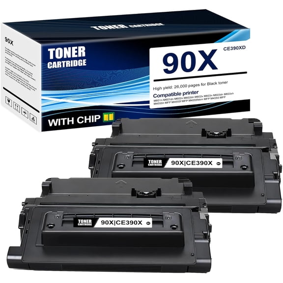 2-Pack Black 90X CE390XD Toner Cartridge: Compatible 90X CE390XD Replacement for HP M601n M601dn M602n M602dn M602x M603n M603dn M603xh M4555h MFP M4555f MFP M4555fskm MFP M4555 MFP Printer