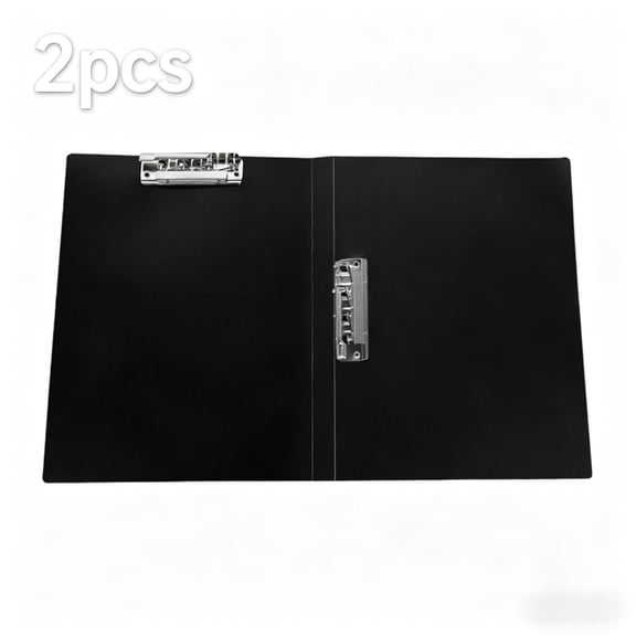 2-Pack Black A4 Double Clip Document Folder, Dual Clip Portfolio File Holder with Pressboard Cover for Organizing Paperwork, Contracts and Reports