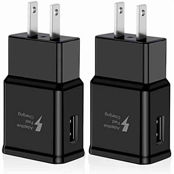 2Pack Black Adaptive Fast Charging Block, Quick Charge Wall Charger Replacement for Samsung Galaxy S26S7 Plus, ASeries, Note 9 Smartphones