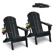 2-Pack Black Adirondack Chairs, Folding Outdoor Fire Pit Seating, All-Weather Recycled Plastic Patio Garden Chairs