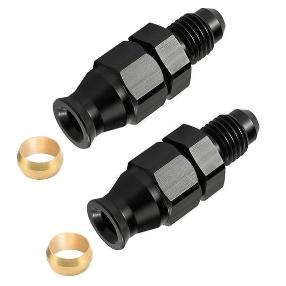 2-Pack Black Aluminum 6AN Male to 3/8" Hardline Compression Fitting Adapter