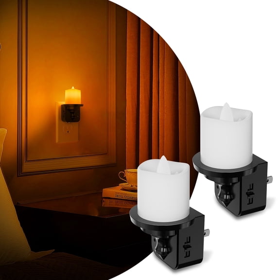 YANSUN 2-Pack 1W Plug-in Dusk to Dawn Sensor, Amber 1600K, Full Range Dimmer Candle Night Light