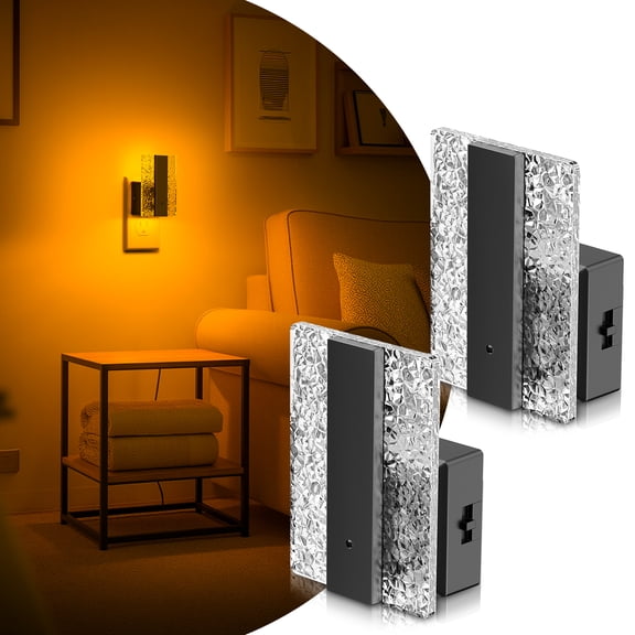 2 Pack Black Amber Modern Square Night Light with Sliding Dimmer