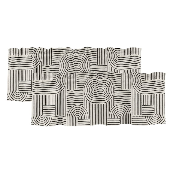 2 Pack Black Arches Valance for Window Abstract Modern Minimalist Curves Line Geometric Kitchen Valance Rod Pocket Short Curtain Topper Decorative Window Treatment for Living Room Bedroom 42"x12"