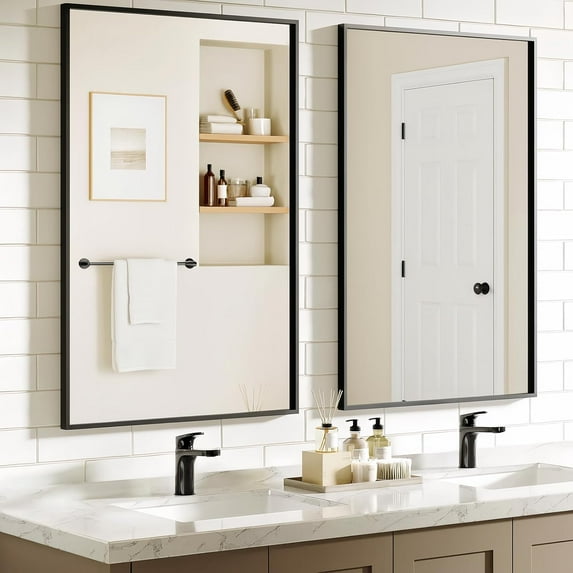 2-Pack Black Bathroom Mirror for Over Sink, 22"x30" Rectangular Wall Mirrors with Rustproof Aluminum Alloy Frame, Modern Vanity Mirror, Hangs Horizontal or Vertical
