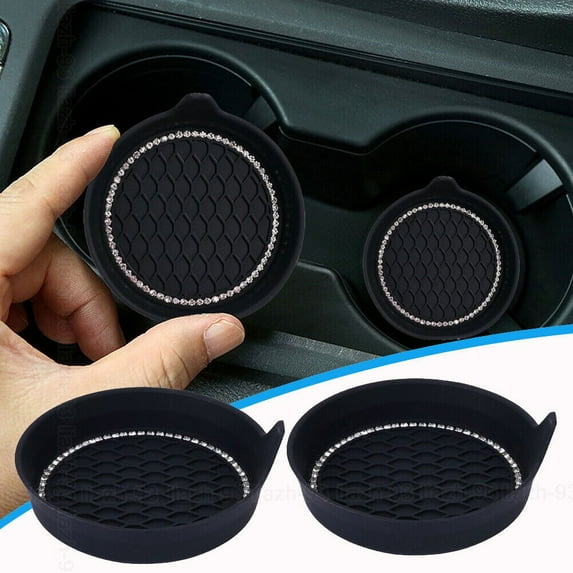 2 Pack Black Bling Car Cup Holder Coasters with Non-Slip Base Coaster Universal