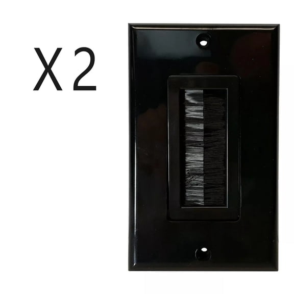 2-Pack Black Brush Wall Plate Faceplates Cable Pass-Through for Bulk Wires