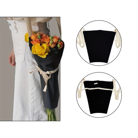 2-Pack Black Canvas Flower Bouquet Tote Bag with Handles, Elegant Reusable Hands-Free Floral Bouquet Packaging for Gifting and Transport