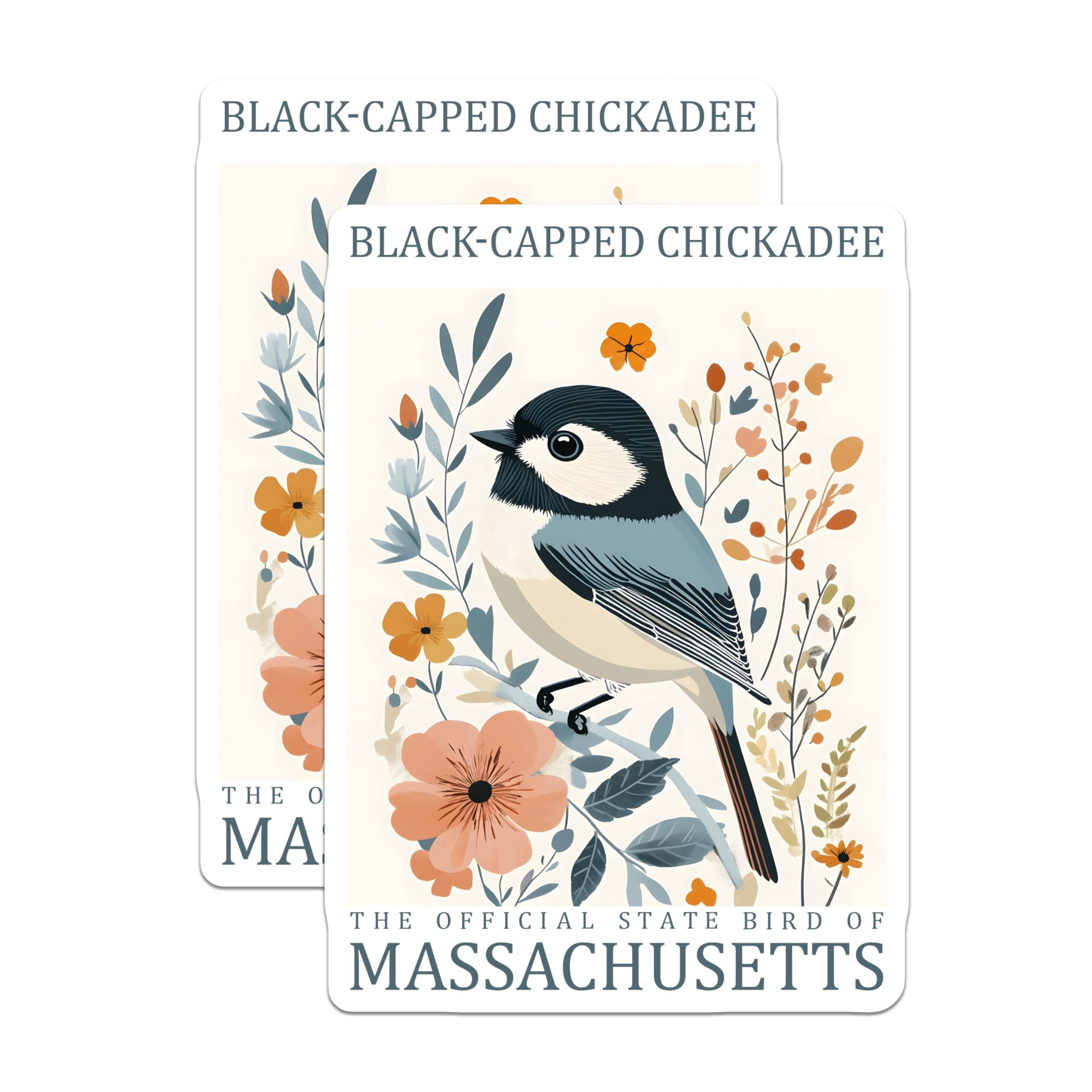 (2 Pack) Black Capped Chickadee Stickers - Massachusetts Bird - Floral ...