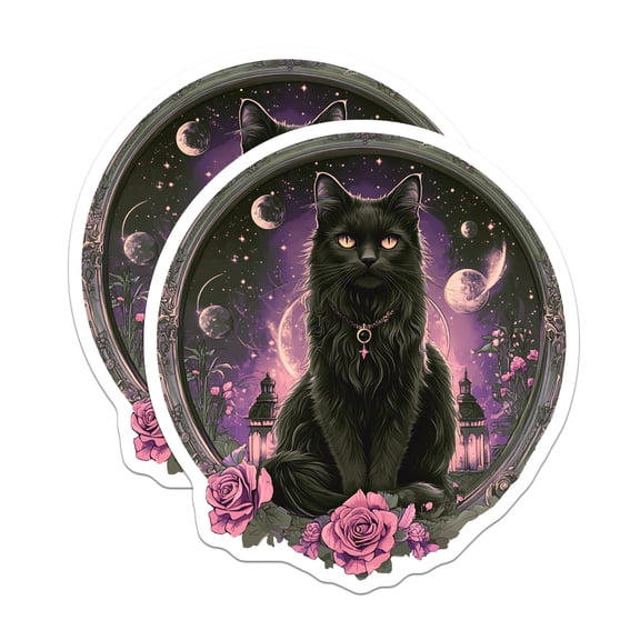 (2 Pack) Black Cat Magnets - Celestial Feline - Cosmic Kitty Decor - 5" On Longest Side - Premium Magnet - for Cars, Refrigerators, Toolboxes, Lockers - Made in USA - MAG16882