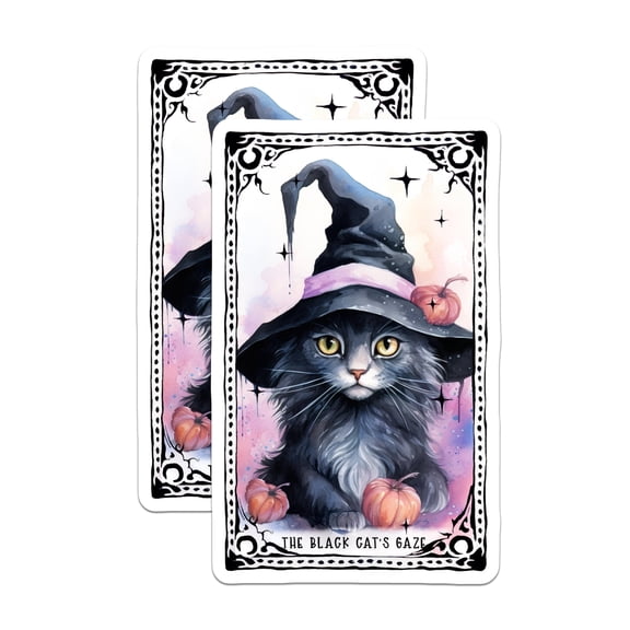 (2 Pack) Black Cat with Witch Hat Magnets - Halloween Cat Artwork Magnets - Spooky Cat Decor Magnets - 5" On Longest Side - for Cars, Refrigerators, Toolboxes, Lockers - Made in USA MAG3587