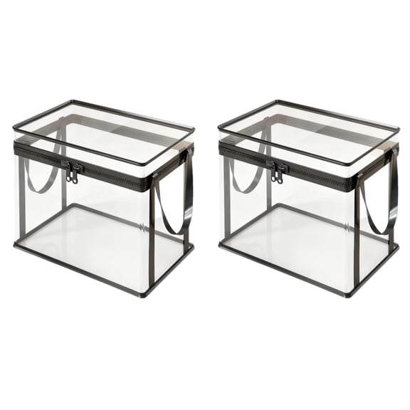 2 Pack Black Clear Thick Plastic Storage Boxes, Heavy Duty Stable Sorting Containers for Daily Garments Reading Books Play Balls and Household Moving Goods