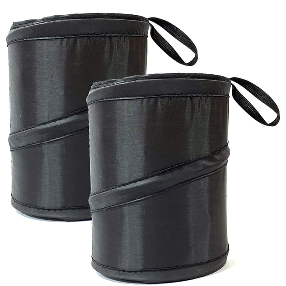 2 Pack Black Collapsible Pop-Up Car Trash Cans, 1 Gallon Waterproof Mini Waste Baskets for Vehicles