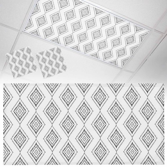 2 Pack Black Concentric Diamond Fluorescent Light Covers for Ceiling Lights Modern Abstract Geometric Checkered Grid Magnetic Ceiling Light Covers Overhead Light Filters for Office Classroom Home