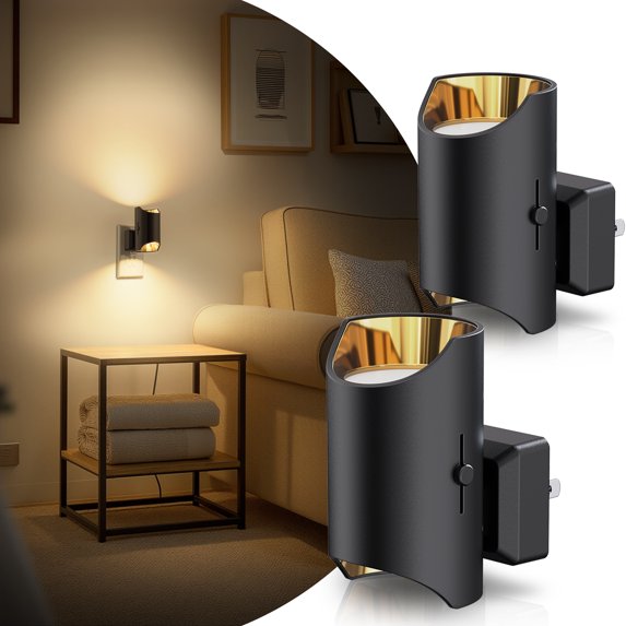 2 Pack Black & Copper Cylinder Night Light with Sliding Dimmer