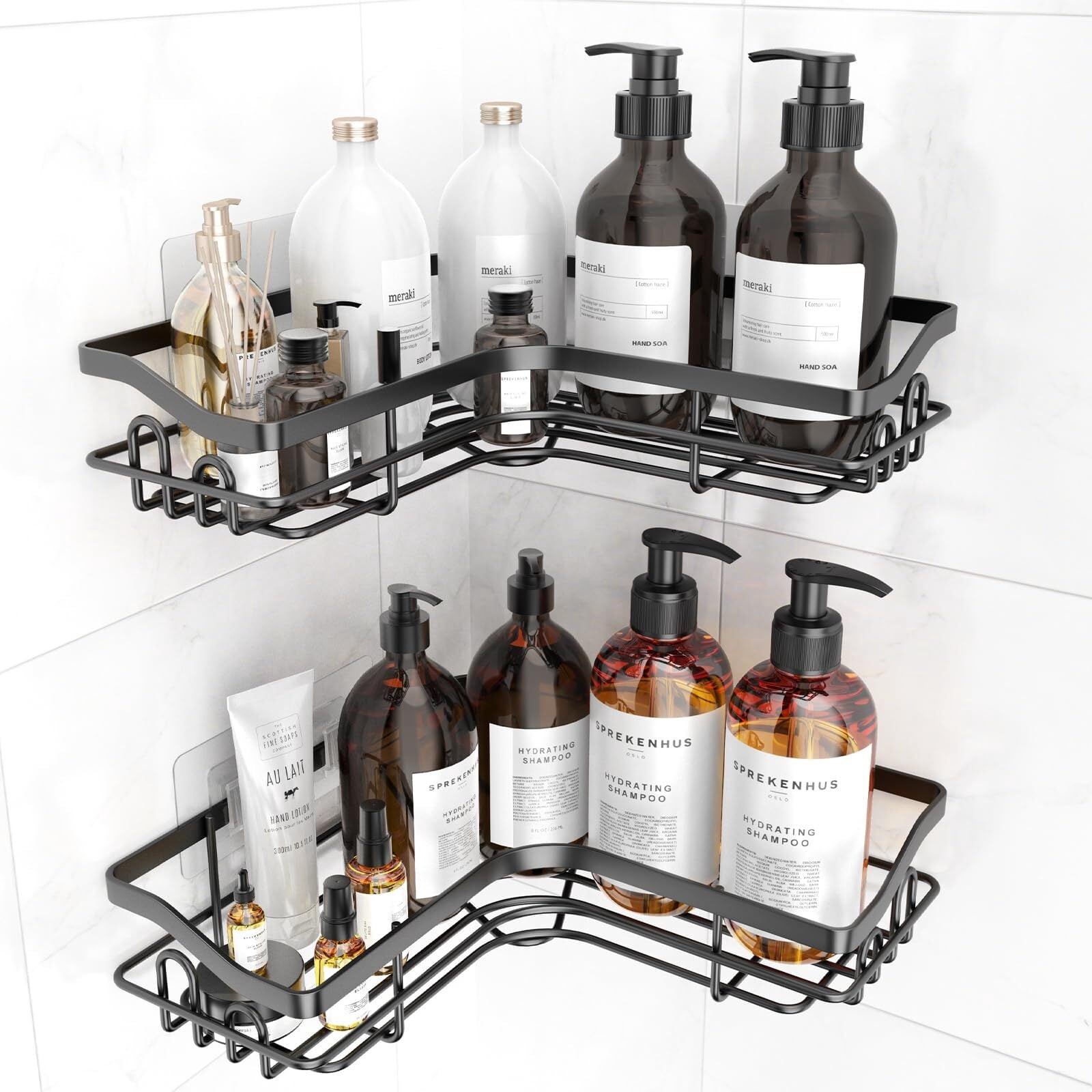 2 Pack Black Corner Shower Caddy, Rustproof Stainless Steel Adhesive ...
