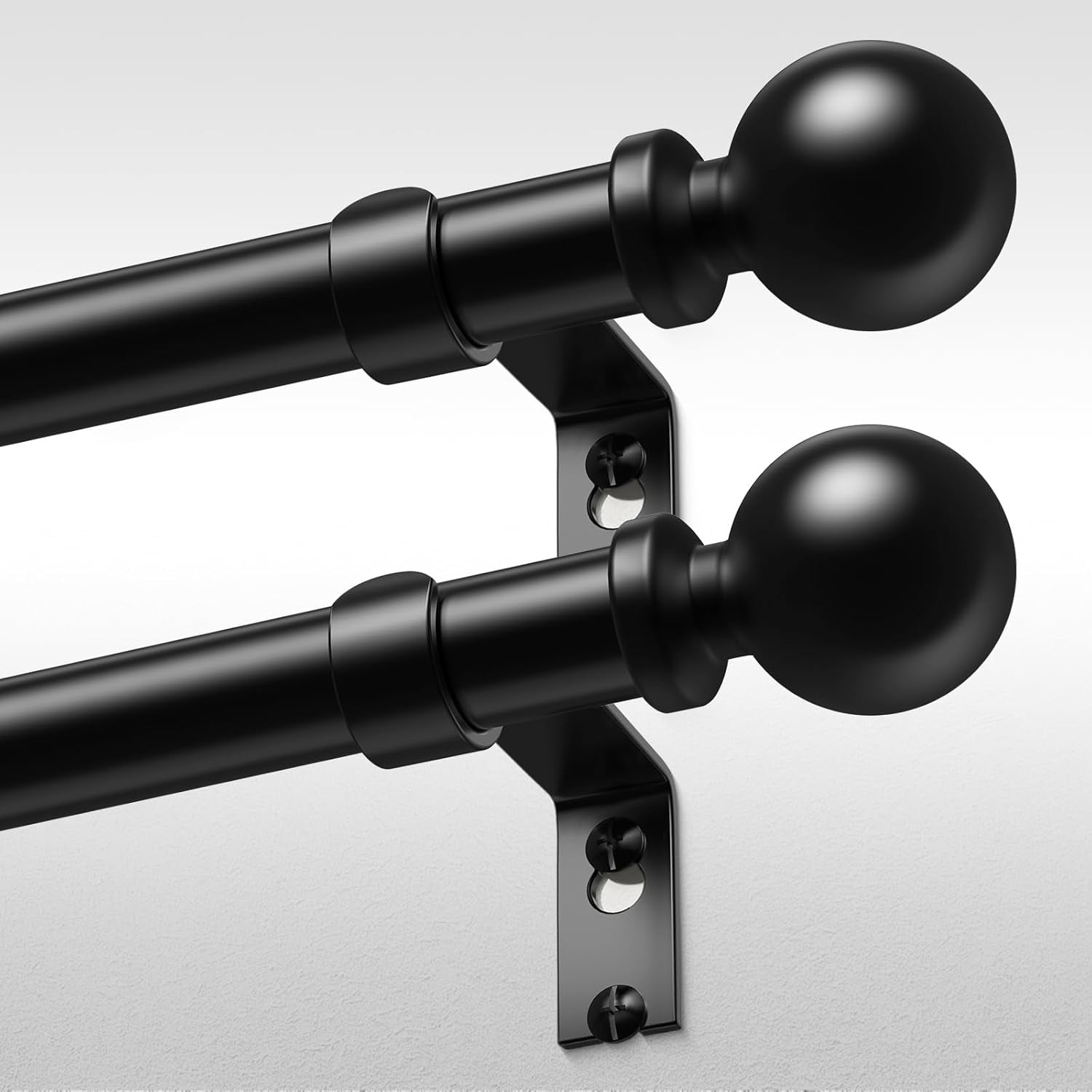 2 Pack Black Curtain Rods for Windows 30 to 56 Inch, Adjustable Heavy