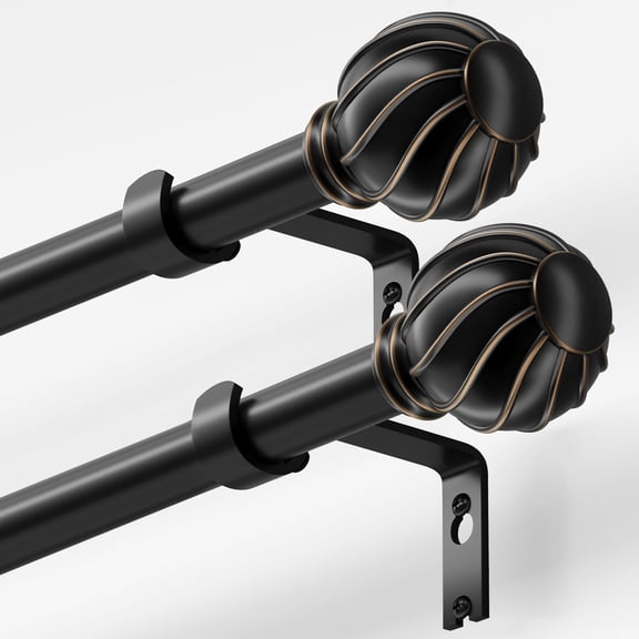 2 Pack Black Curtain Rods for Windows 72 to 144 Inch, 7/8" Adjustable Heavy Duty Decorative Drapery Rods with Round Netted Texture Finials (36 to 150 Inch)