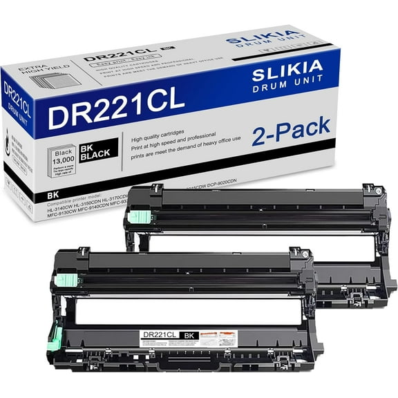 2-Pack Black DR221CL Drum Unit: Compatible DR221CL DR-221CL Replacement for Brother HL-3140CW 3150CDN 3170CDW 3180CDW MFC-9130CW 9140CDN 9330CDW 9340CDW DCP-9015CDW 9020CDN Printer