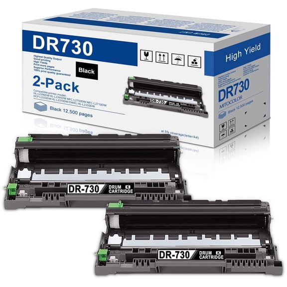 2 Pack Black DR730 Drum Unit Compatible for Brother DR-730 HL-L2390DW MFC-L2750DW Printer