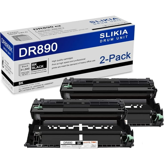 2-Pack Black DR890 Drum Unit: Compatible DR890 DR-890 Replacement for Brother HL-L6250DW HL-L6400DW HL-L6400DWT MFC-L6750DW MFC-L6900DW Printer