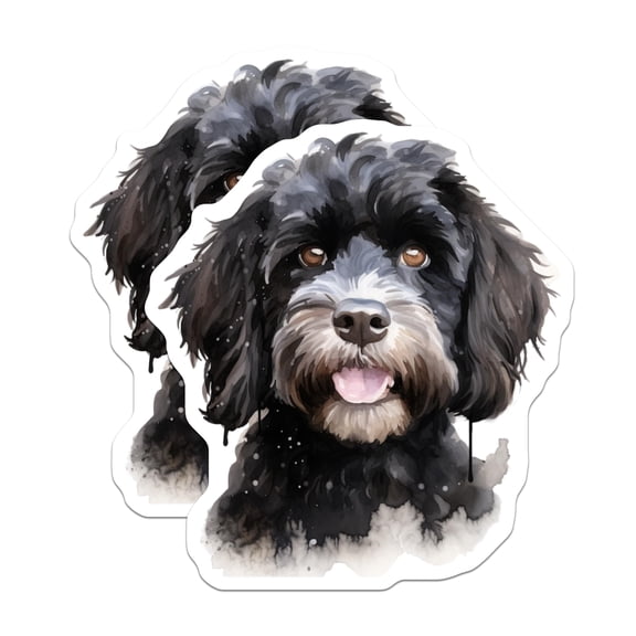 (2 Pack) Black Doodle Dog Stickers - Watercolor Pet Portrait Decal - Cockapoo Goldendoodle Art for Dog Lovers - 5" On Longest Side - Sticks to Smooth Flat Surfaces - Made in USA - BMCS28369