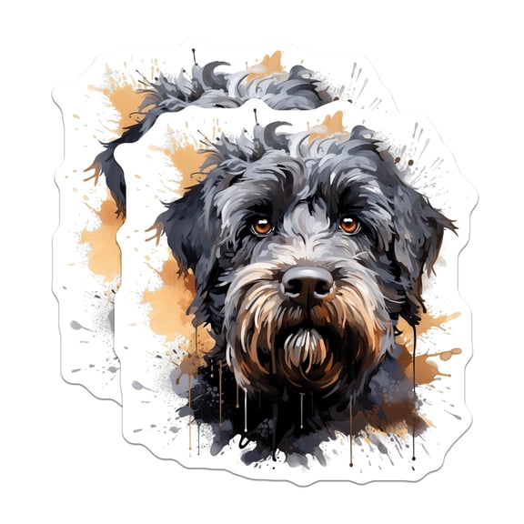 (2 Pack) Black Doodle Dog Stickers - Watercolor Pet Portrait - Dog Lover Decals - Canine Art - 5" On Longest Side - Sticks to Smooth Flat Surfaces - Made in USA - BMCS29544