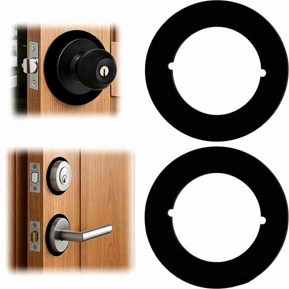 2 Pack Black Door Lock Reinforcement Plate, Round Deadbolt & Doorknob Fixing Repair Plate, Universal Door Lock Reinforcer for Loose/Stripped Door Locks, Fits Most Standard Door Locks